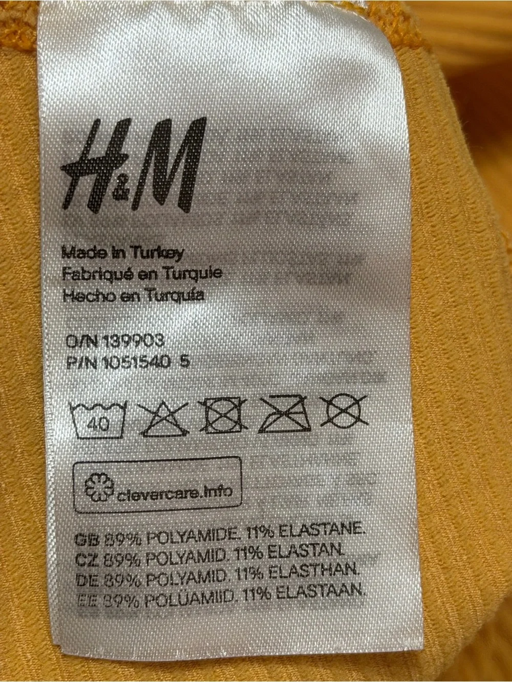 H&M Women’s Long Sleeve Ribbed Crop Top Yellow Size Small